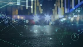 Network of connections and data processing animation over city street lights. Technology, connectivity, communication, digital, networking, urban - Powered by Shutterstock - Get 15% off with code: PIKWIZARD15