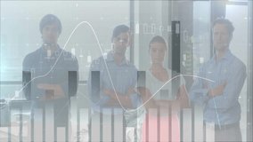 Business team in office with financial data charts overlay animation. finance, teamwork, data analysis, corporate, strategy, innovation - Powered by Shutterstock - Get 15% off with code: PIKWIZARD15