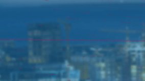 Animation of abstract red lines overlaying cityscape with tall buildings. Urban, skyline, futuristic, technology, digital, architecture - Powered by Shutterstock - Get 15% off with code: PIKWIZARD15