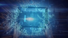 Hands holding tablet with digital lock animation over futuristic blue background. Technology, cybersecurity, encryption, internet, innovation, protection - Powered by Shutterstock - Get 15% off with code: PIKWIZARD15