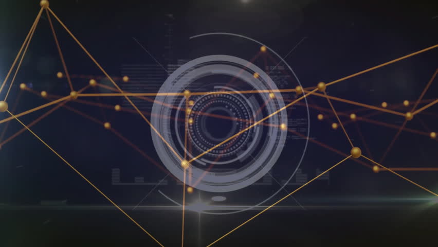 Circular patterns and connected data points in futuristic digital interface animation. Technology, innovation, networking, connectivity, grid, virtual - Powered by Shutterstock - Get 15% off with code: PIKWIZARD15
