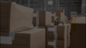Stock market data animation over stacked cardboard boxes in warehouse. Logistics, distribution, finance, economy, data analysis, shipping - Powered by Shutterstock - Get 15% off with code: PIKWIZARD15