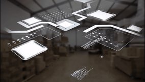 Warehouse with digital lock and data processing animation in background. Technology, logistics, security, automation, warehousing, data analysis - Powered by Shutterstock - Get 15% off with code: PIKWIZARD15