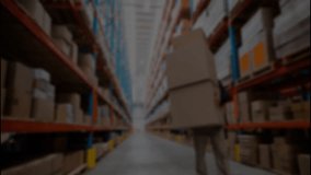 Carrying boxes in warehouse, person with stock market graphs overlaying animation. Logistics, transportation, investment, finance, business, analysis - Powered by Shutterstock - Get 15% off with code: PIKWIZARD15