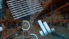 In warehouse, animation of data analytics and graphs illustrating logistics management. analysis, technology, business, infographic, distribution, supply - Powered by Shutterstock - Get 15% off with code: PIKWIZARD15