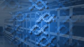 DNA strand and binary coding, scientific data processing animation over servers. Genetics, biotechnology, digital, research, innovation, futuristic - Powered by Shutterstock - Get 15% off with code: PIKWIZARD15