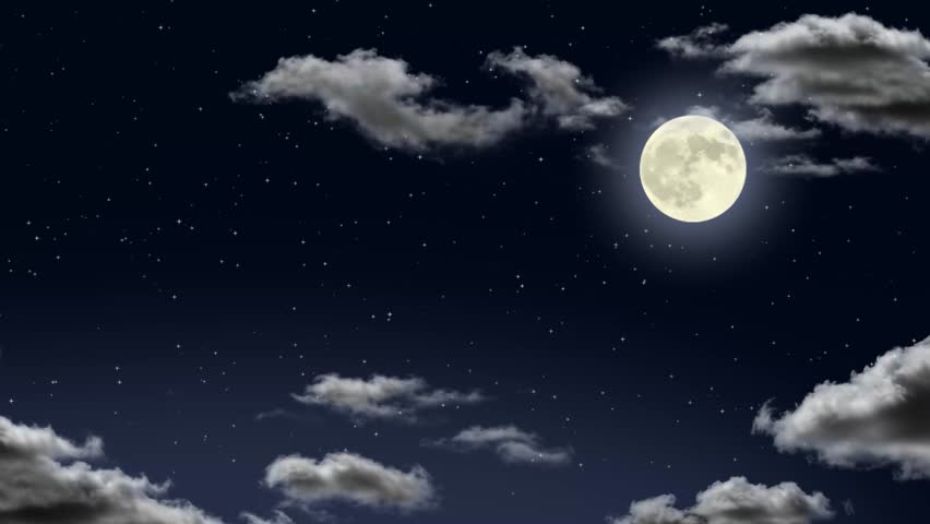 Serene Full Moon Night Sky with Drifting Clouds:Looping Background
