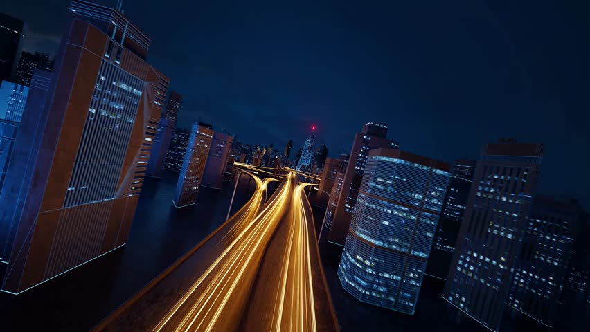 Digital City Hologram Scene of the Future Server Room Big Data AI Technologies Opener presentation 3D animation