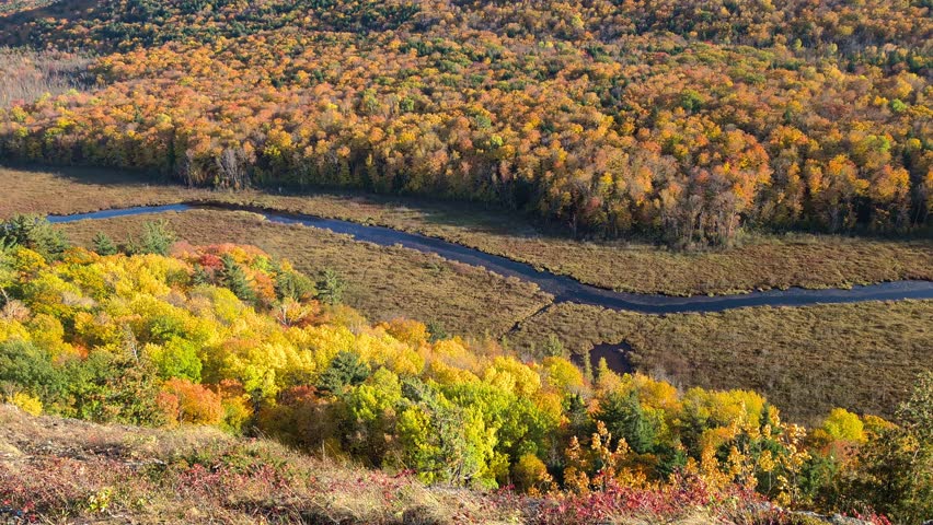 Beautiful autumn view of Porcupine Mountains Wilderness State Park from the Escarpment Trail in northern Michigan