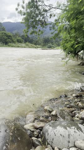 Beatiful river atmosphere with flowing water in camping 