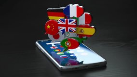 Dictionary, translating and learning languages mobile app. Speech bubbles and smartphone. 3D Illustration - Powered by Shutterstock - Get 15% off with code: PIKWIZARD15