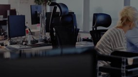 Collaborating in office, business team using animation for data terminal interface. Teamwork, collaboration, corporate, technology, innovation, brainstorming - Powered by Shutterstock - Get 15% off with code: PIKWIZARD15