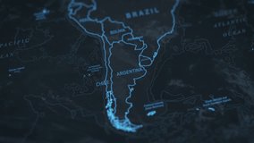 World map animation. Camera zooming in into South America continent, focusing in Argentina - Powered by Shutterstock - Get 15% off with code: PIKWIZARD15