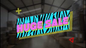 In warehouse, vibrant zebra pattern with huge sale text grabbing attention. Retail, promotion, discount, advertisement, banner, marketing - Powered by Shutterstock - Get 15% off with code: PIKWIZARD15