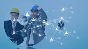 Business professionals working with network connections and data processing animation. Technology, networking, connectivity, communication, digital, collaboration - Powered by Shutterstock - Get 15% off with code: PIKWIZARD15