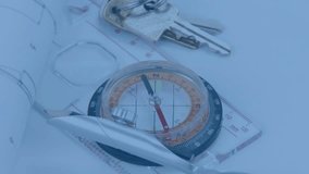 Floating social media icons over blueprint with compass and drafting tools. Design, architecture, technology, innovation, creativity, planning - Powered by Shutterstock - Get 15% off with code: PIKWIZARD15