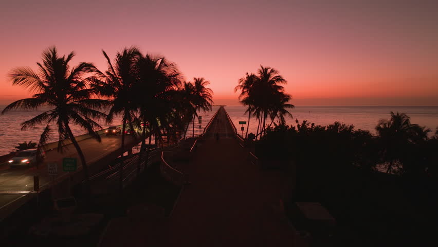 Experience the breathtaking and stunning beauty of the magnificent Overseas Highway in Key West, Florida, where tall palm trees sway gently and breathtaking sunsets will truly captivate you