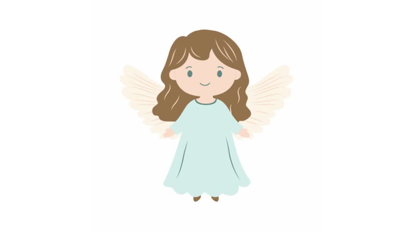 Footage Animation Video of Cute Little Girl Angel Cartoon Character Flying with Wings in the Sky