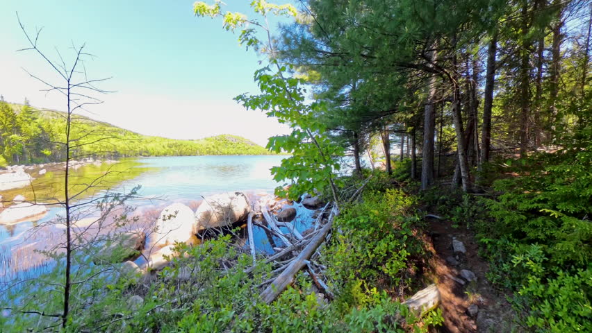 Hiking Along Shore of Eagle Lake in Acadia National Park
