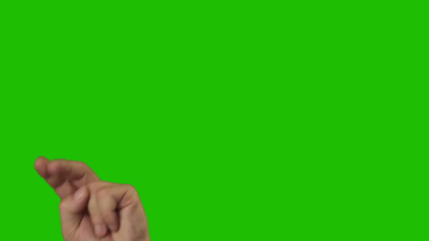 Green background (Chroma Key). Men's hands in a white shirt making the hand sign