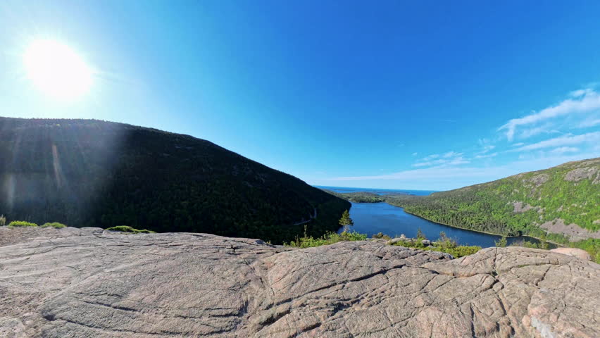Panning Over View of Jordan Pond from the Bubbles in Acadia National Park