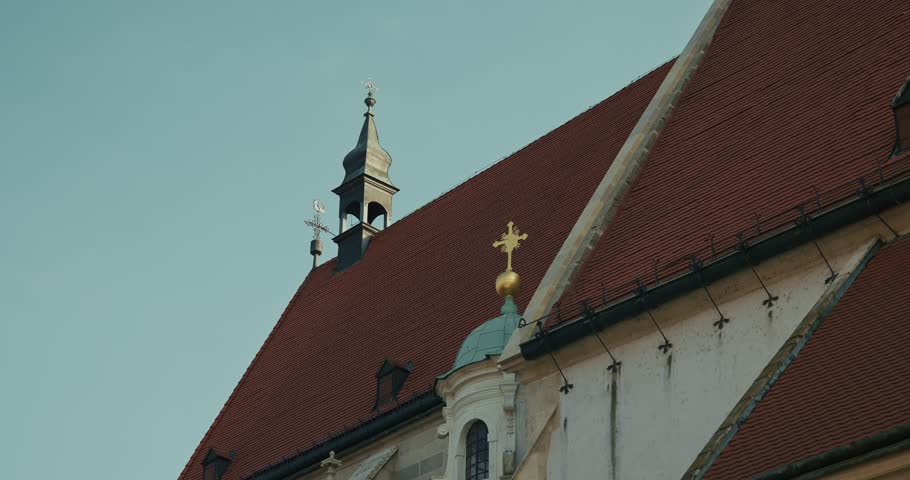 Close up - red tiled roof and ornate spires of St. Martin