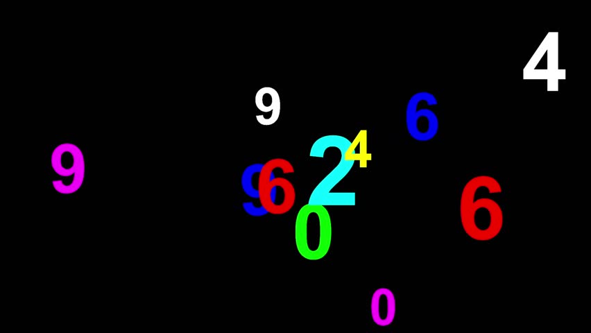 Colorful digital numbers motion graphics with plain black background