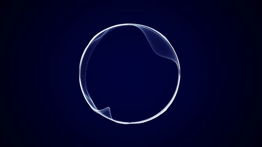 Spherical equalizer for music. Round sound wave of particles. Musical abstract blue background. 3D rendering.	