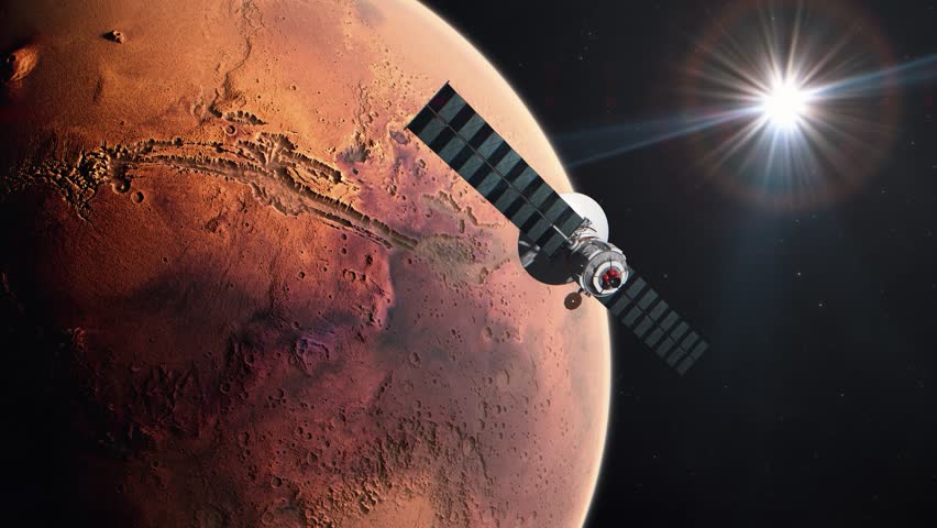 Future Space Mission Satellite in Orbit of Mars the Red Planet
