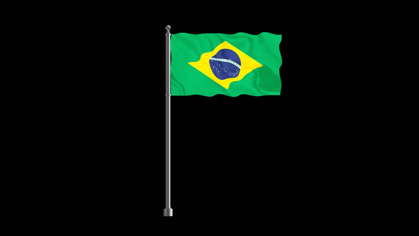 National flag of brazil, realistic waving flag on pillar loop animation brazil flag on transparent background, alpha channel 4k footage