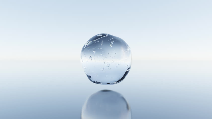Floating Transparent 3D Sphere with Bubbles Inside – Abstract Minimal Seamless Loop for Science and Cosmetic Product Visualization