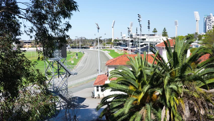 Perth Cricket Association Stadium under a clear blue sky in Western Australia