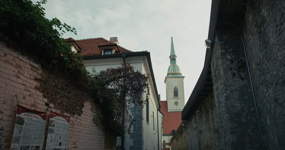Narrow alley with ivy walls and St. Martin