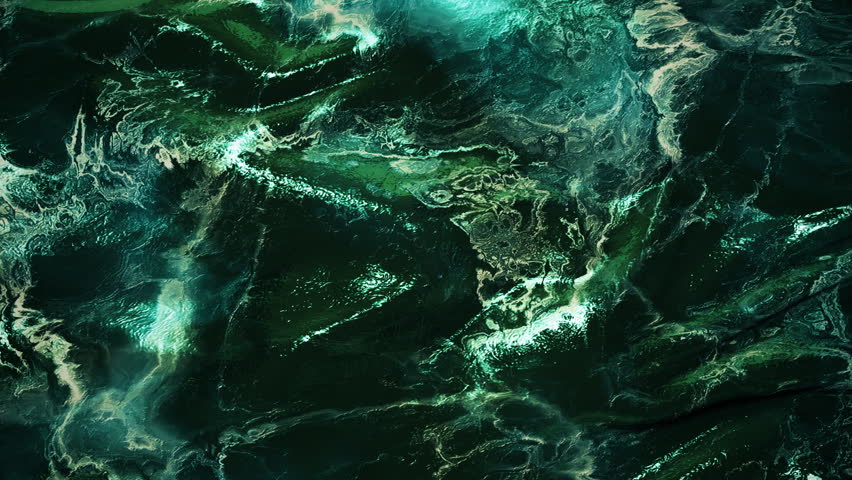 Fluid, oceanic expanse in teal and green tones. The marbled textures and foamy patterns evoke a sense of moving water