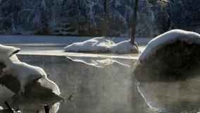 Cold morning mist haze humidity over lake water winter Switzerland frozen nature - Powered by Shutterstock - Get 15% off with code: PIKWIZARD15