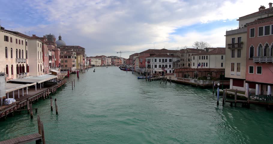 Overview from a bridge on the Grand Canal in Venice Italy on 02-16-2025