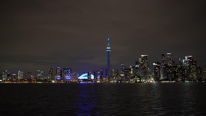 Toronto Skyline Night View With CN Tower