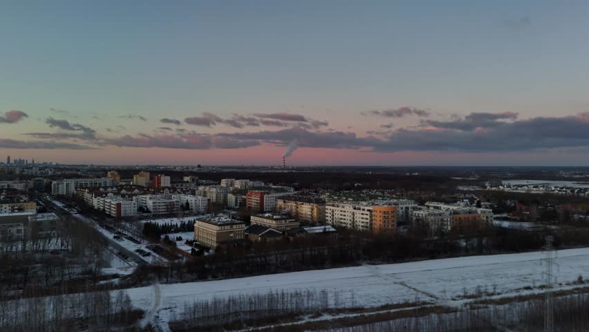 evening city Warsaw in the winter