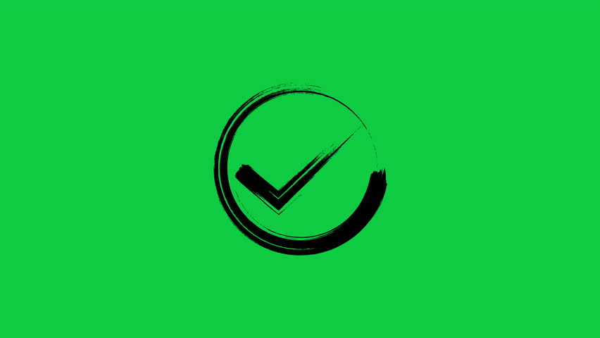 Animated hand drawn brush check mark icon with smooth motion on green screen. Perfect for video editing, UI UX design, notifications, overlays, or motion graphics projects.