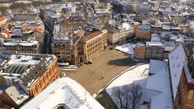 Riga, Latvia, Beautiful panoramic aerial 4K video from flying drone to Old Riga on a beautiful sunny winter day. (series) - Powered by Shutterstock - Get 15% off with code: PIKWIZARD15