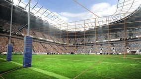 Animation of virtual goal line technology overlay in soccer stadium on green field. Sports, digital, analysis, scoring, tracking, innovation - Powered by Shutterstock - Get 15% off with code: PIKWIZARD15