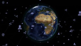 Animation of glowing network connections and social media icons surrounding Earth. Technology, connectivity, digital, communication, global, futuristic - Powered by Shutterstock - Get 15% off with code: PIKWIZARD15
