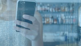 Holding smartphone, person viewing cityscape with digital data animation overlay. Technology, innovation, urban, connectivity, futuristic, virtual - Powered by Shutterstock - Get 15% off with code: PIKWIZARD15