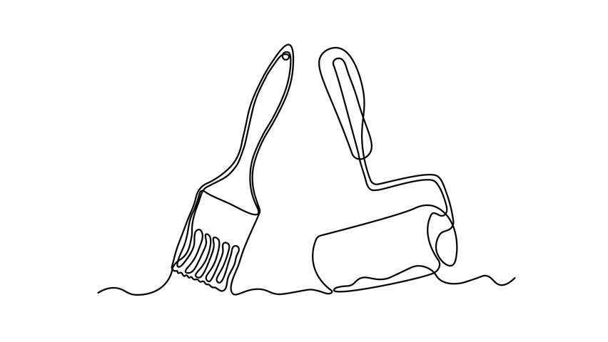 abstract paint brush and paint roller, Self drawing animation one continuous line draw, logo