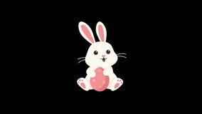 A white Easter bunny with a pink egg sits on a transparent background and looks around.  - Powered by Shutterstock - Get 15% off with code: PIKWIZARD15