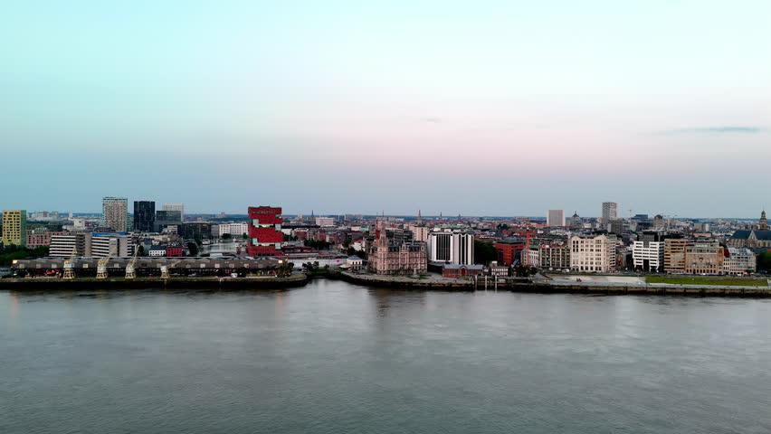 Skyline of Antwerp, Belgium, along the North Sea with a cityscape and waterfront views