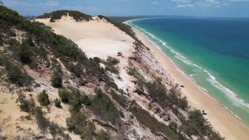 Rainbow Beach And Sand Dunes In Queensland, Australia - Aerial Shot