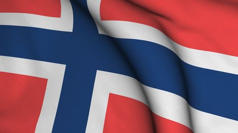Seamless looping high definition video closeup of the Norwegian flag with accurate design and colors and a detailed fabric texture.