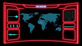 Animated high-tech interface for location Digital Data analysis with data program and location tracker with world map background animation 4k footage. - Powered by Shutterstock - Get 15% off with code: PIKWIZARD15