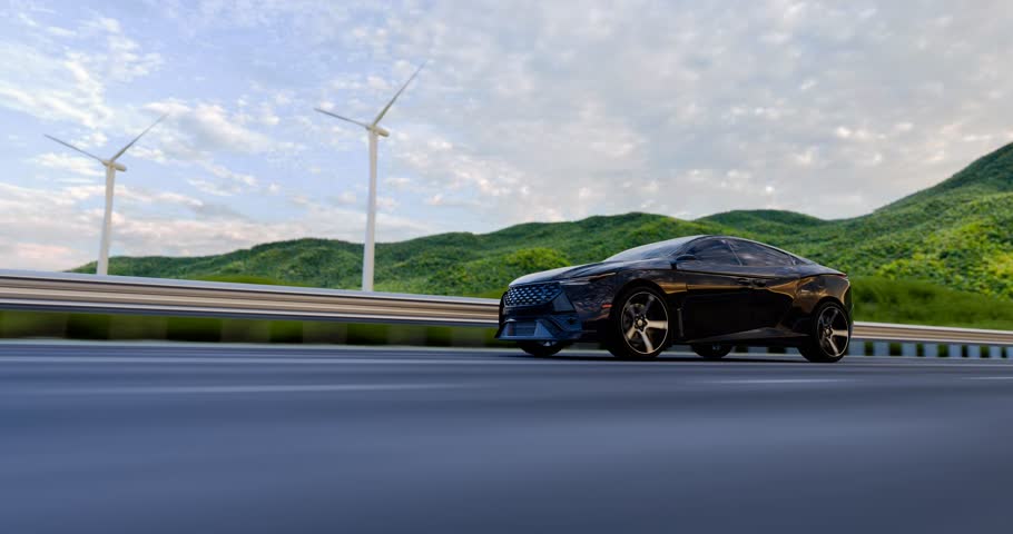 black electric car on highway